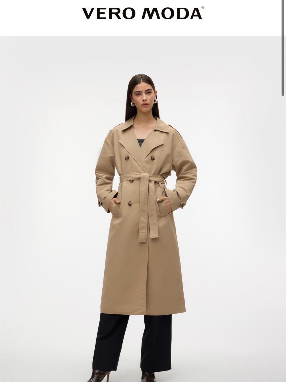 VERO MODA Women's Beige Trench Coat with Belt size S